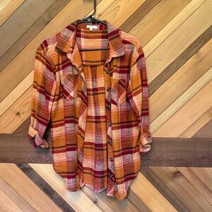 Maurices Orange Plaid Button Down Shirt